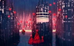 Download the background for free. Hd Wallpaper Rainy Anime City Art Illust Night Red Illuminated Architecture Wallpaper Flare