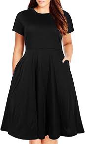 Amazon Com Nemidor Women S Round Neck Summer Casual Plus Size Fit And Flare Midi Dress With Poc Midi Short Sleeve Dress Plus Size Clothing Online Pocket Dress