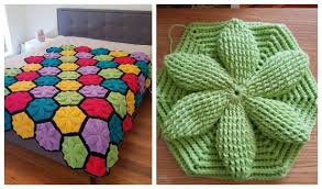 3d Flower Hexagon Blanket Free Crochet Pattern Video Diy Magazine In 2020 Crochet Hexagon Crochet Patterns Free Crochet