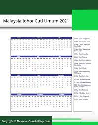 Sebagai makluman, mysumber telah membahagikan senarai perincian jadual tarikh cuti umum 2020 (2020 calendar) mengikut bulan supaya lebih memudahkan. Johor Cuti Umum Kalendar 2021