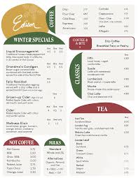 Menu Edison Coffee Co Coffee Breakfast Americano Coffee Coffee Crafts