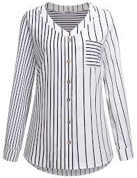 Black And White Striped Tops Womens Moqivgi Womens Summer V Neck Chiffon Blouses Casual Striped Tops At Amazon Women S Clothing Store In 2020 Shirts Women Fashion Clothes Dress Shirts For Women