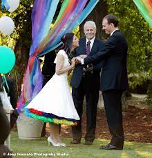 Short Wedding Dress With Rainbow Petticoats Rainbow Wedding Rainbow Wedding Theme Carnival Wedding