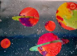 Fond Encre De Chine Mouchete A La Gouache Avec Brosse A Dents Planetes A L Encre Et Gros Sel Art Spatial Art Jeunes Enfants Espaces De Creation