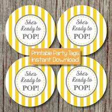 Elephant ready to pop stickers popcorn labels cupcake toppers printable pink elephant baby shower favors tags instant download c80 strawberrypartyprint 5 out of 5. Yellow Grey She S Ready To Pop Favor By Bumpandbeyonddesigns On Zibbet