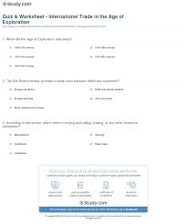 King john ii of portugal & columbus reading with questions. Quiz Worksheet International Trade In The Age Of Exploration Study Com