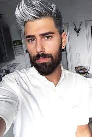 Dye Hard The Unconventional Men S Hair Trend Man Wants Silver Hair Men Grey Hair Men Dyed Hair Men