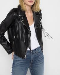 7 For All Mankind Leather Moto Jacket With Fringe In Black Leather Moto Jacket Fringe Leather Jacket Moto Jacket