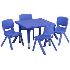 Home Decorators Collection 24 Square Blue Plastic Height Adjustable Activity Table Set With 4 Chairs Activity Table Kids Activity Table Kids Table And Chairs