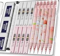 Nicpro 6PCS Mechanical Pencil Set for Girl, Cute Mechanical Pencils 0.5mm  with 8 Tube HB Lead Refill, 3PCS Eraser and 12PCS Eraser Refill for Student  ...