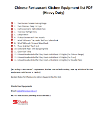 Chinese Restaurant Kitchen Equipment List Pdf Heavy Duty In 2020 Restaurant Kitchen Equipment Kitchen Equipment List Kitchen Equipment