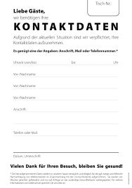 Folgende muster / formulierungshilfen zum thema kurzarbeit stehen ihnen zum download zur verfügung: Kontaktdaten Corona Gastronomie Vorlage
