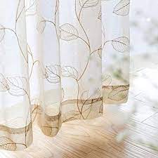 Amazon Com Visiontex Sheer White Curtains Embroidered With Gray Wavy Leaves Pocket For Livingroom Set Of 2 Panles Curtains Living Room Curtains Sheer Curtains