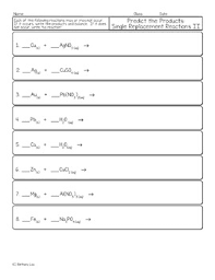 Savesave 5c single and double replacement reactions answers for later. Predict Products For Single Replacement Chemical Reactions Homework Worksheets