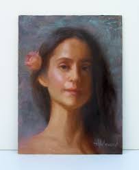 Portrait of Woman, Original Oil Painting, "dani With Roses", 12"x9", by  Sherri Aldawood