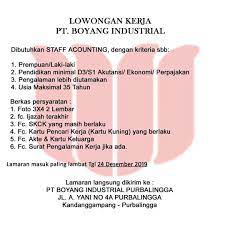 Syarat pendaftaran pt boyang purbalingga cara membuat. Lowongan Kerja Pt Boyang Industrial Desember 2019