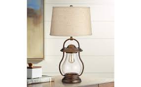 Fredrik Rustic Industrial Farmhouse Table Lamp With Nightlight Antique Edison Style Led Bronze Lantern Burlap Tapered Drum Shade For Living Room Bedroom Nightstand Office Franklin Iron Works Amazon Com