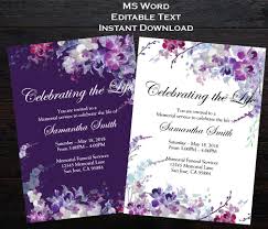 The date of birth and the date of death of the deceased. Funeral Card Template Celebration Of Life Invitation Purple Memorial Service Invitation Purple Funeral Announcement Funeral Invitations Invitations Announcements Paper Party Supplies Delage Com Br