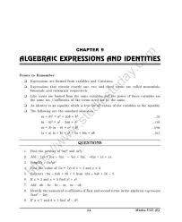 cbse class 8 mental maths algebraic expressions and identities worksheet