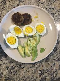 My Easy Keto Breakfast Boiled Eggs Sausage Patties 1grm For Both Avocado Keto Breakfast Diet Soup Recipes Sausage Patty