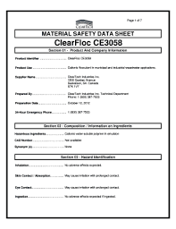 Material safety data sheets are supplied by manufacturers and provide important precautionary information to minimize exposure risks and sue clarke bsc (hons) phd, in essential chemistry for aromatherapy (second edition), 2008. Fillable Online Material Safety Data Sheet Clearfloc Ce3058 Fax Email Print Pdffiller