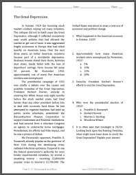 Closure have students share the ideas they have included in their graphic organizers to conclude the class. Great Depression Reading With Questions Student Handouts