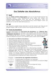 Arbeitsblatt Das Zeitalter Des Absolutismus Lehrermaterial De