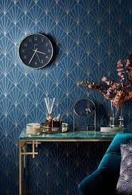 Tesco Autumn Winter 2020 Home Collections In Two Homes Green Art Deco Blue And Gold Wallpaper Art Deco Interior Design