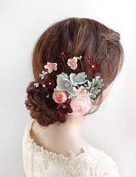 Burgundy Mint And Blush Hair Flowers For Wedding Wedding Hair Accessories Wedding Hair Clips Floral Accessories Hair