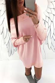 Women Round Neck Ribbed Long Sleeve Sweater Dress White L Casual Knitted Sweater Long Sleeve Shift Dress Sweater Dress