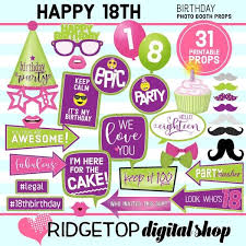 18th Birthday Photo Booth Props Printable 18th Birthday Pink Purple Lime Photo Props Birthday Photo Booths 18th Birthday Birthday Photos
