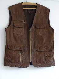 Vintage Men S Outdoors Leather Sleeveless Jacket Jcc Collection Leather Vest Fisherman S Jacket Hunter S Jacket Outdoor Jacket Leather Vest Outdoor Jacket Vintage Men