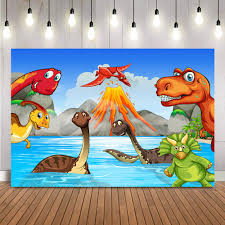 Dengan mewarnai gambar gambar binatang di atas anak anak bisa lebih mudah untuk mengetahui dan mengenal berbagai macam binatang. Dinosaur Cartoon Theme Birthday Background Kids Newborn Blue Sky And Sea Backdrop For Photo Studio Volcano Cartoon Banner Props Background Aliexpress