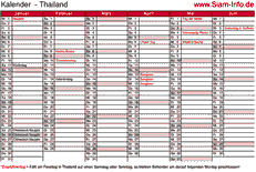 Mit allen gesetzlichen feiertagen und sonstigen festtagen. Thai Kalender