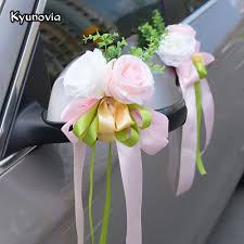 Crystal car interior decoration, brings more. Wedding Car Decoration Artificial Flower Door Handles Rearview Mirror Decoration