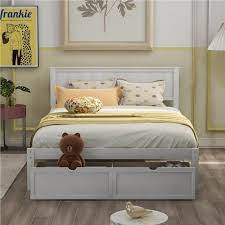 Vecelo metal reinforced bed frame footboard and headboard. Full Size Wooden Bed Frame With Storage Drawer White