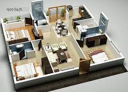 Smaller floor plans under 1500 square feet are cozy and can help with family bonding. 3bhk Floor Plan In 1500 Sq Ft 3d House Plans Shop House Plans House Plans