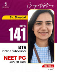 🌟🥇 Massive congratulations to the incredible Dr. Sheetal for securing an  outstanding Rank 141 in NEET PG 2025! . Your dedication, perseverance, and  brilliance shine through this remarkable achievement. 🩺💪 . #NEETPG2025 #