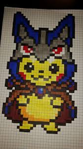 Pikachu Con Disfraz De Lucario Pixel Art Dibujos En Cuadricula Punto De Cruz De Pokemon Dibujos Pixelados