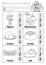 Free Syllables Worksheets For Kindergarten 20 Syllable Worksheet For Kindergarten Syllable Worksheet Thanksgiving Worksheets Thanksgiving Math Worksheets