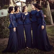 Lace Bridesmaid Dresses With Long Sleeve Elegant Navy Blue Bateau Evening Gowns Pengiring Pengantin Gaun Pengiring Pengantin Chiffon