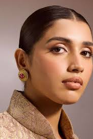 Buy Ruby Sterling Silver Cabochon Round Studs -Designer Wear