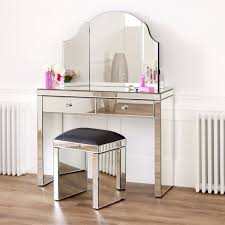 Furnituremaxx roundhill furniture 3418sl ashley silver wood makeup vanity table and stool set, sliver. Venetian Mirrored Dressing Table Set With Black Stool The Furniture Market