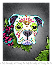 Black And White Boxer Dog Art Boxer In White Day Of The Dead Sugar Skull Dog Art Print 8 X 10 Prints For Pits Rescue Donation By Prettyininkjewelry O Dog Print Art Dog Tattoos Dog Art