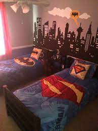 Batman Vs Superman Themed Bedroom Hand Painted City Scape Mural As An Accent Wall Mural Art Home Batman Themed Bedroom Toddler Boys Room Kids Room Paint