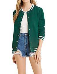 Women S Varsity Ribbed Color Block Long Sleeve Baseball Bomber Jacket Green C3186gu53gw Jacket Outfit Women Baseball Jacket Women Womens Jackets Casual