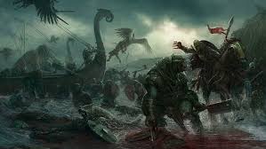 Digital art, fantasy art, battle, vikings, warrior, medieval, mythology, death metal, melodic death metal, fantasy battle, amon amarth, viking metal, viking death metal, screenshot, computer wallpaper, pc game. Hd Wallpaper Fantasy Battle Creature Drakkar Viking Warrior Wallpaper Flare