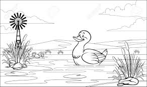 Free pond coloring pages printable for kids and adults. Coloring Page Of Duck On The Pond Royalty Free Cliparts Vectors And Stock Illustration Image 135617300