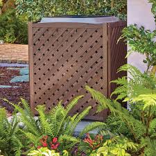 White, washed grey, or brown. Wooden Lattice Air Conditioner Screen