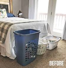 A bench put in the footboard of your bed is a great and easy storage that continues the bedroom décor and possibly a bed for your pet if it doesn't like to let's make a cute bench to polish your bedroom look! Small Bedroom Laundry Storage Benches The Craft Patch
